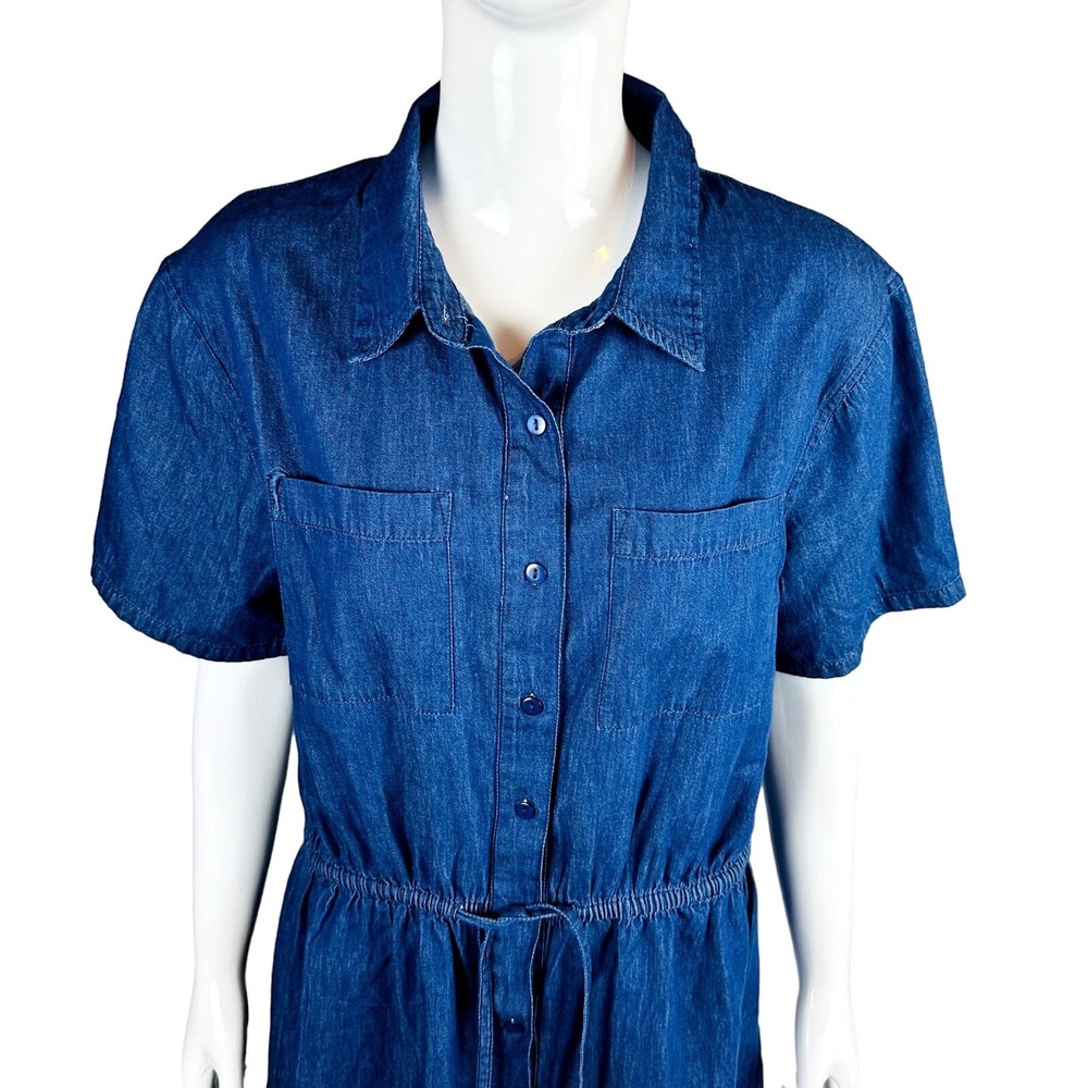 Studio West Womans Dress Sz Small Solid Shirt Dress Short Sleeve Chambray Blue - Picture 4 of 8